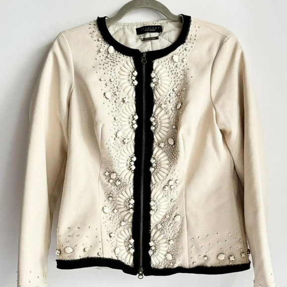 Twin Set Simona Barbieri Ivory Beaded Zip Closure Jacket L